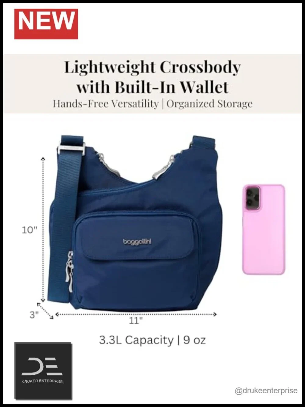 Lightweight Nylon Crossbody Bag with Wallet Organization, Adjustable Strap - Picture 5 of 6